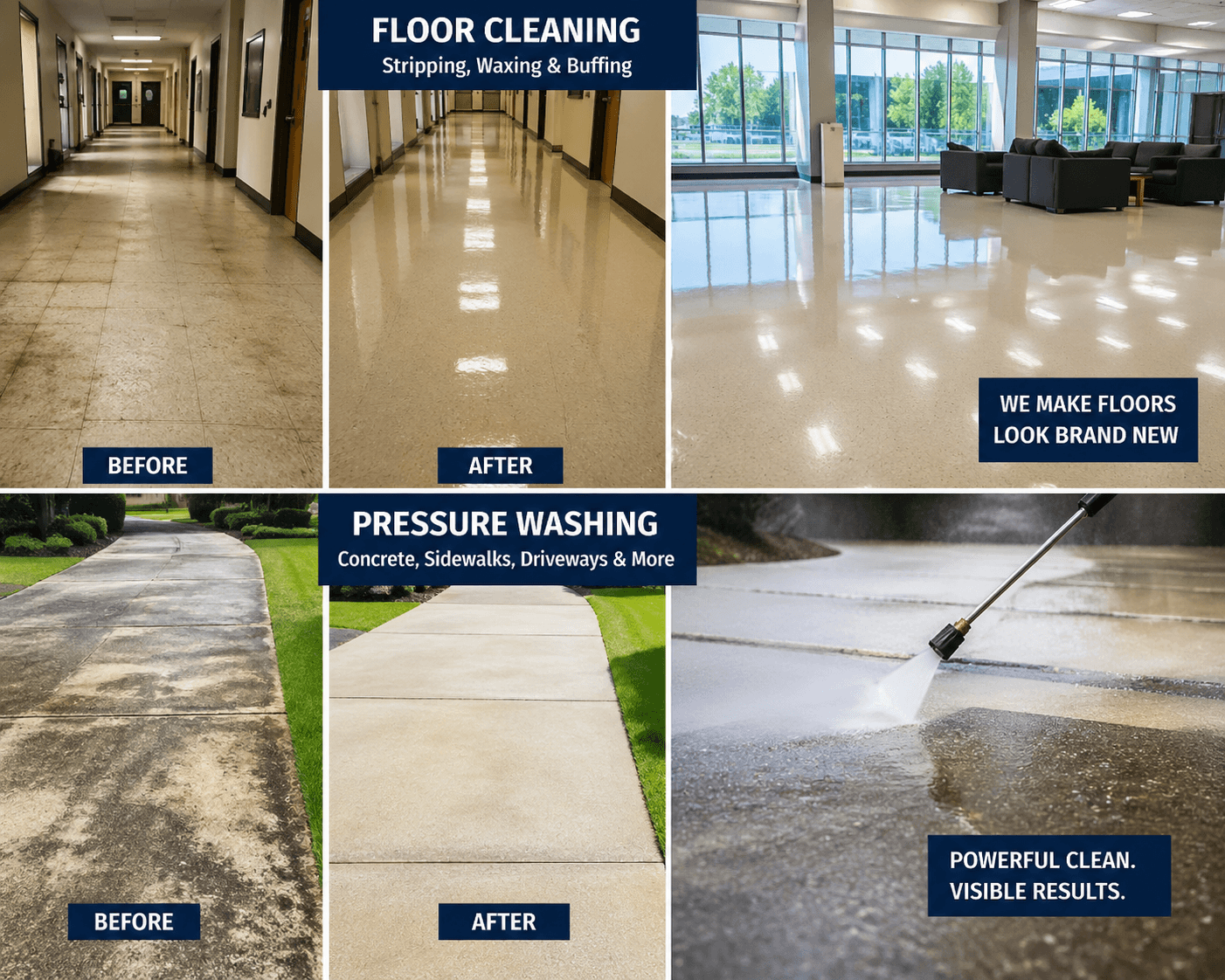 Arizona Facility Solutions before-and-after floor care examples